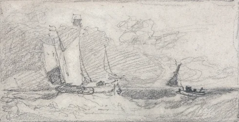 Voiliers et bateaux dans une mer agitée